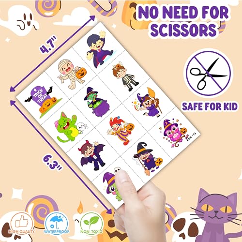 96 Pre-Cut Halloween Temporary Tattoos for Kids Party Favors