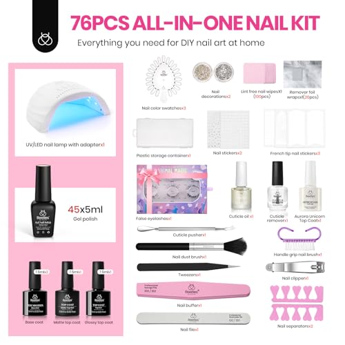 Beetles Gel Nail Polish Kit with U V Light-75PCS Chic Outfits 45 Colors Gel Polish Starter Kit,Soak Off All Season Gel Nail Kit with 5PCS Base Top Coat Nail Art Tools-Perfect Manicure Kit for Women