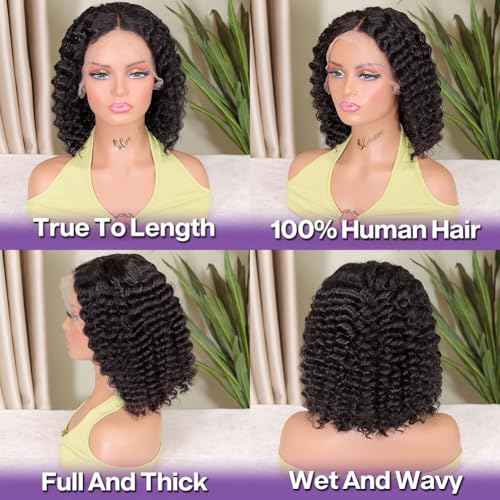 Deep Wave BOB Wig Human Hair 12 Inch Short Curly Frontal BOB Wigs For Black Women Human Hair Wear And Go Glueless 13x4 HD Deep Wave Lace Front Wigs Human Hair Pre Plucked Wet And Wavy