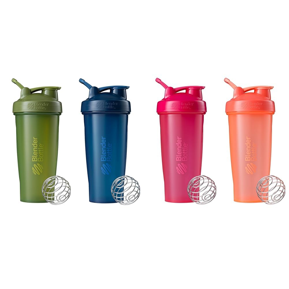 BlenderBottle 2-Pack 28-Ounce Classic Shaker Bottles for Protein Shakes and Pre Workout, Moss/Moss and Navy/Navy and All Pink and Coral