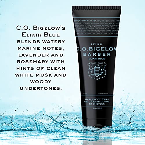 C.O. Bigelow Elixir Blue Hair & Body Wash for Men, Pack of 2 Men's Watery Marine Moisturizing 2 in 1 Shampoo & Body Wash, 8 Fl Oz
