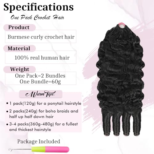 Burmese Curly Crochet Hair Bundles - 120g Knotless & Reusable