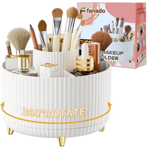 360° Rotating Makeup Brush Holder Organizer - White