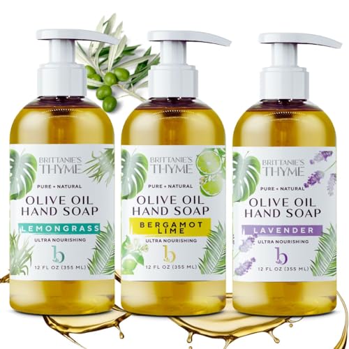 Brittanie's Thyme Natural Castile Olive Oil Hand Soap - 12 oz, Pack of 3 (Bergamot & Lime) - Castile Soap Made Olive Oil, Natural Luxurious Essential Oils & Vitamin E. Vegan & Gluten Free