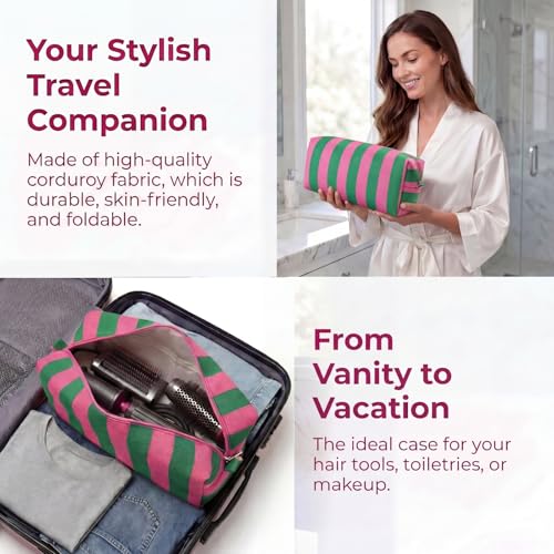 Hair Dryer Travel Bag with Corduroy, Flat Iron & Curling Iron Organizer