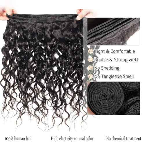 Miss Lee Brazilian Remy Water Wave Human Hair Bundles 10A Curly Unprocessed Human Hair Extension Double Weft Natural Color for Black Women 22inch