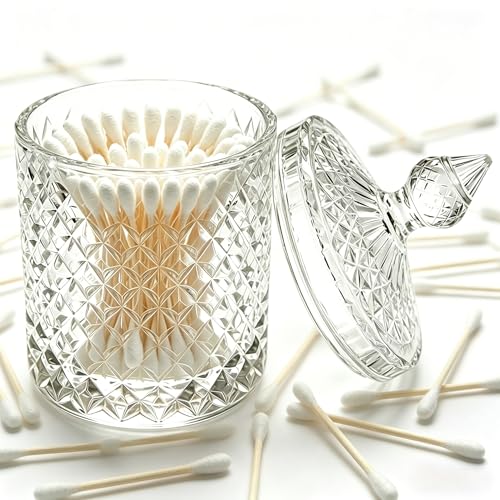 200 Count Bamboo Cotton Swabs with Glass Holder for Makeup & Care
