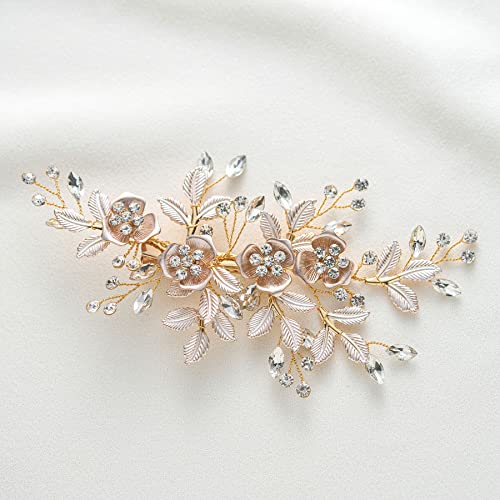 Light Rose Gold Rhinestone Bridal Hair Clip Comb