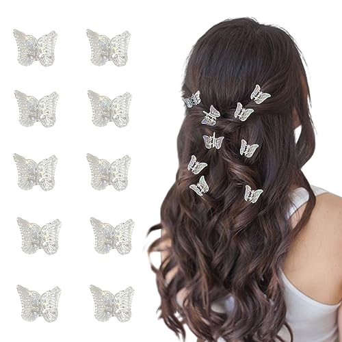 Paderison 10Pcs Mini Butterfly Hair Clips Small Hair Clips for Girls Colorful Side Bangs Clips Braided Sweet Barrettes for Kid Tiny Cute Metal Claw Clips Hair Accessories for Women(Blue)