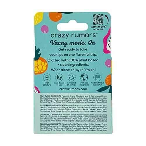 Crazy Rumors Fruit Mix Lip Balm 4-Pack Mix 100% Natural, Vegan, Plant-Based, Made in USA