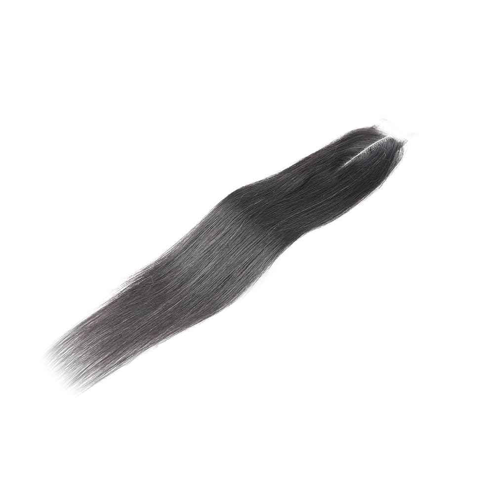 Straight Lace 2x6 Kim K Closure Hand-Tied 100% Brazilian Virgin High Ratio Human Hair Transparent Lace Closure Deep Central/Middle Part Closure Extensions For Women Natural Black Color (16 inch)