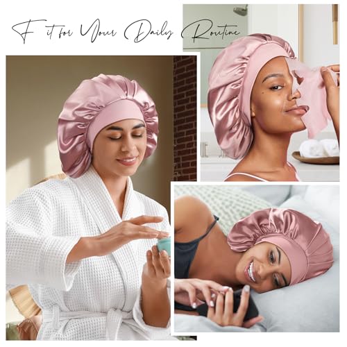 22 Momme Mulberry Silk Sleep Bonnet for Curly Hair - Pink