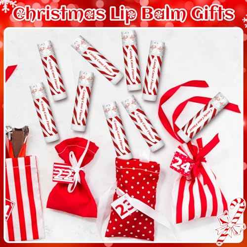 100 Pack Christmas Lip Balms Bulk Christmas Candy Peppermint Cane Scented Holiday Flavor Lip Balm Gifts Xmas Party Gifts Bulk Xmas Items Stocking Stuffers for Women Men Staff Employee (Candy)