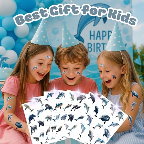 96 PCS Dolphin Temporary Tattoos | Ocean Shark Party Favors