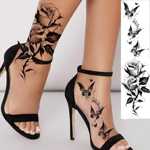 12 Sheets Butterfly Flower Temporary Tattoos for Women