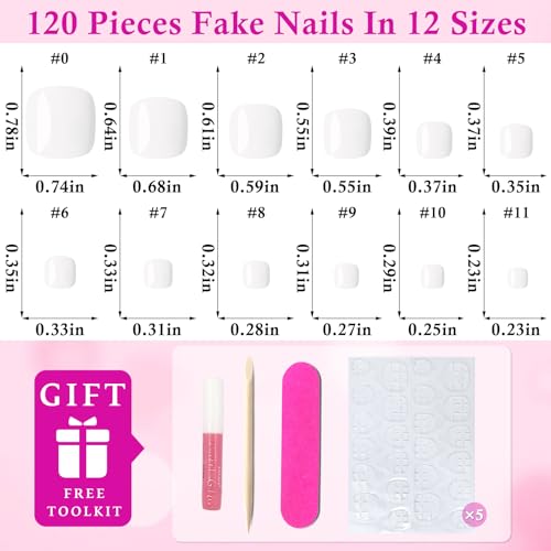 LoveOurHome 120pc White Press On Toenails Short Square