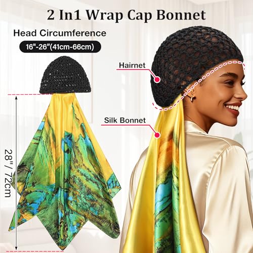 Silk Press Wrap Cap with Adjustable Scarf - 2-in-1 Hair Net