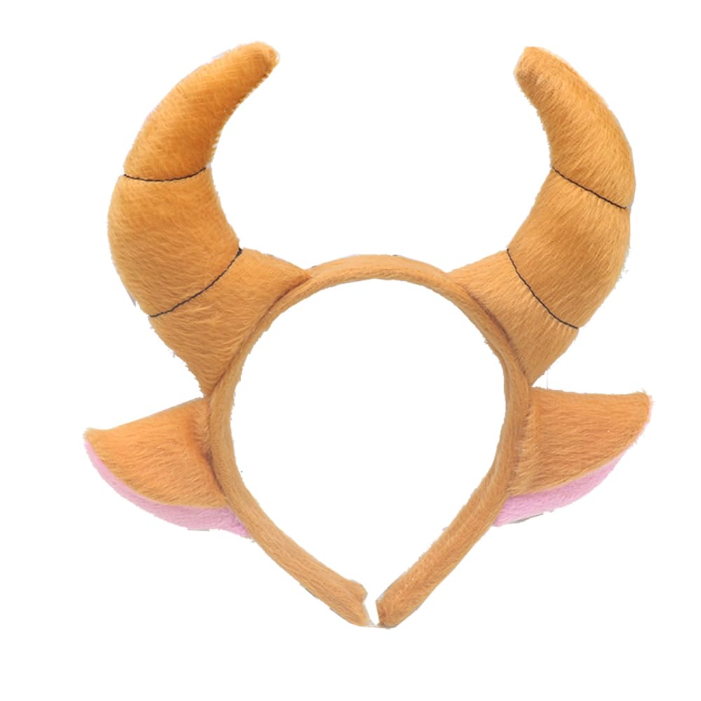 Spenlly Bull Horns Headband Halloween Christmas Costume Cosplay Cute Cow Ears Headband Cartoon Hair Hoop Accessories (Brown Yellow)