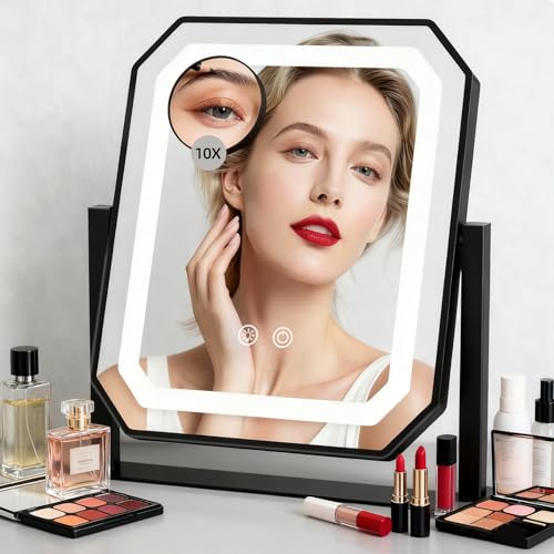 Lighted Makeup Mirror with 10x Magnifying Mirror, 3 Color Modes
