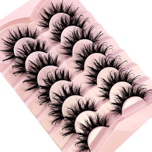 HBZGTLAD NEW 7pairs Cat eye Eyelashes 3D Natural False Lashes 5d Fluffy Soft Cross Manga Lashes Wispy Natural Eyelash Extension Makeup (DT02-8)