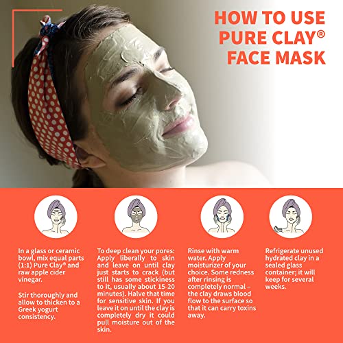 Pure Bentonite Mask, Aztec Indian Healing Clay Inspired Deep Pore Cleanser, Bentonite Food Grade Aztec Clay Mask Facial Treatment for Clarified, Balanced, Healthy Looking Skin
