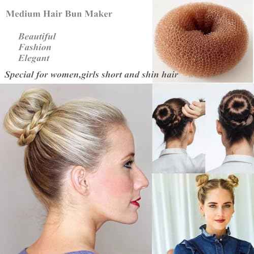 Pack of 2 Medium Hair Bun Maker, Hair Donut Set for Kids Girls Women, Hair Donut Bun Maker Tool for Short and Thin Hair Crown Shapers Accessories (Size M/ 3 Inch, Light Brown)