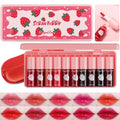 10 Pcs Lip Tint Set Cute Glossy Lip Stains and Matte Lipsticks with Long-lasting and Quick-drying Mini Lip Gloss Lipstick for Makeup Gift (Strawberry, Lip Gloss)