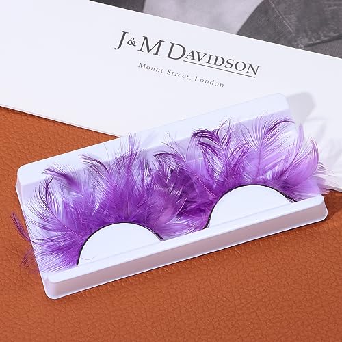 DSLONG Halloween Eyelashes Green Feather Eyelashes Dramatic Extra Long Big Halloween Colored Lashes Cosplay Feather Lashes Show Dance Makeup Tools Reusable (A-SET)