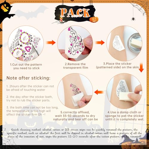 12 Sheet Day of the Dead Face Tattoos, Halloween Temporary Tattoos Face Sticker Skeleton Sugar Skull Fake Tattoos for Halloween, Masquerade and Parties