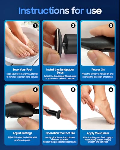 Electric Callus Remover for Feet - High Power Plug-in Device with 60 Sanding Discs