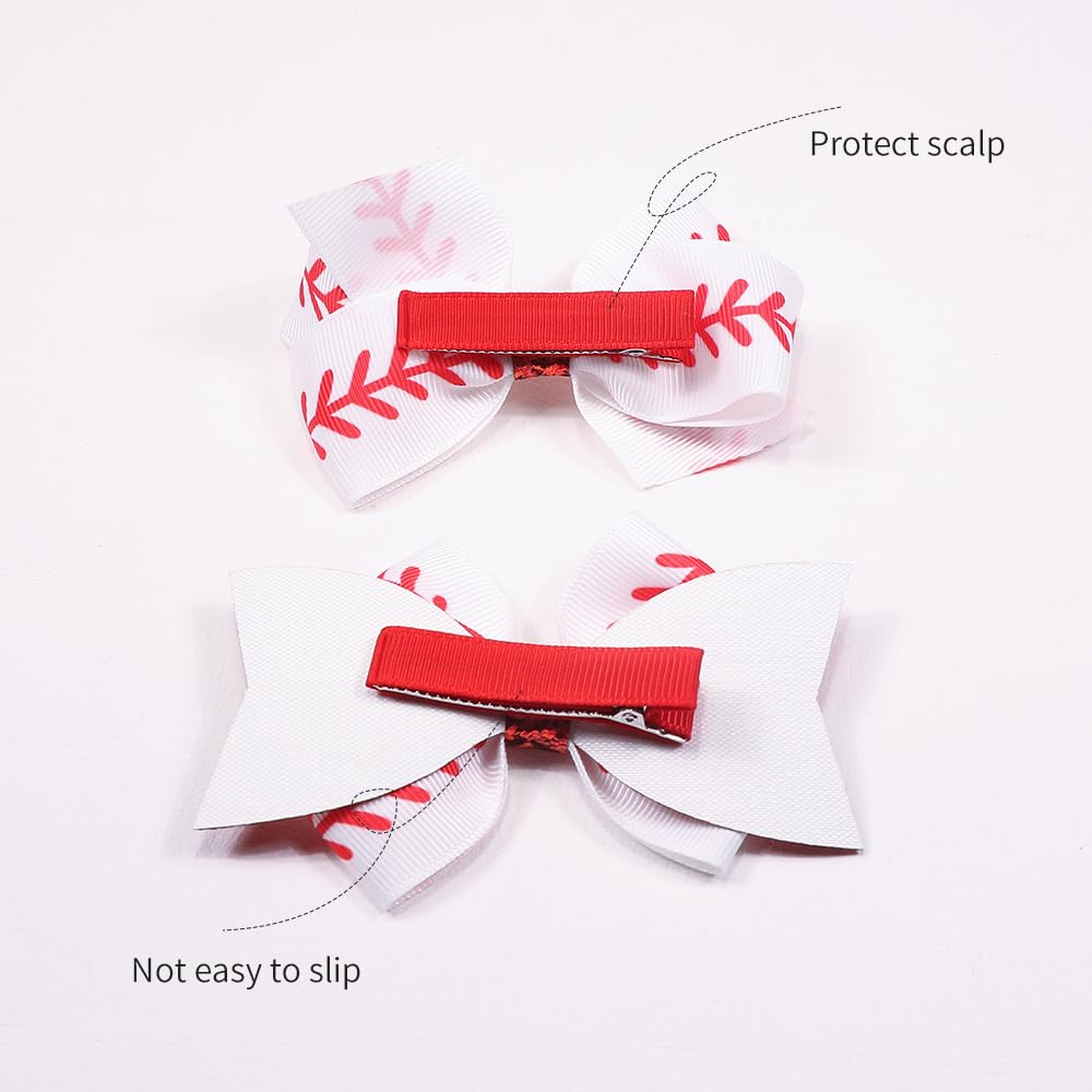 Girls Baseball-Themed Hair Clips, Barrettes and Bows Set (B4-Set 4 Pcs)