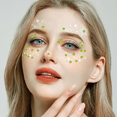 Christmas Green Face Gems Eye Jewels Rhinestones Crystals Stickers 3/4/5/6mm with Stickers for Body, Stick on Jewels Makeup Glue for Face Eye Hair Nails Make up and Craft Decor 3090PCS