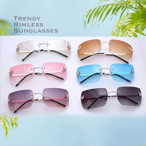 Unisex Rimless Y2K Rectangle Sunglasses with Clear Tinted Lenses - Fashion Shades for Women & Men