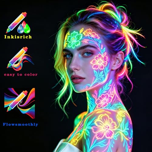 UV Glow Face Paint Crayons - 12 Pcs Fluorescent Makeup Kit
