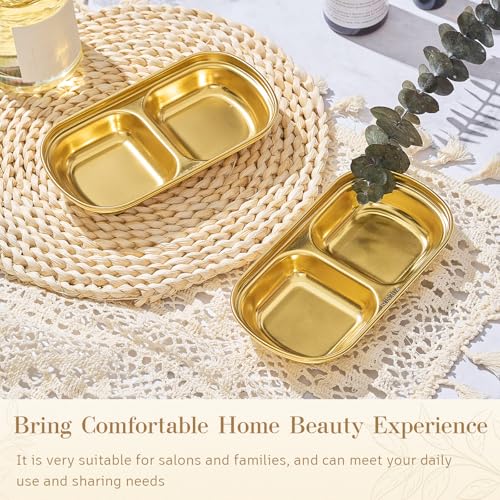 4 Pcs DIY Esthetician Bowls Face Mask Tray Esthetician Supplies Stainless Steel Compartment Serving Tray Women Skincare Products for Spa Salon Aesthetician Beauty, Nail Art(Gold,Small)