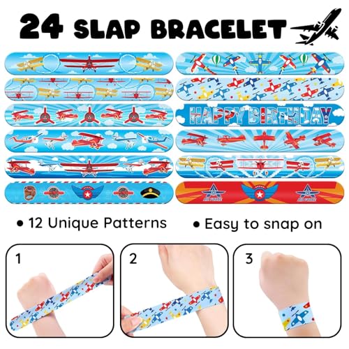 Airplane Party Favors Set - 24 Slap Bracelets & 36 Tattoos