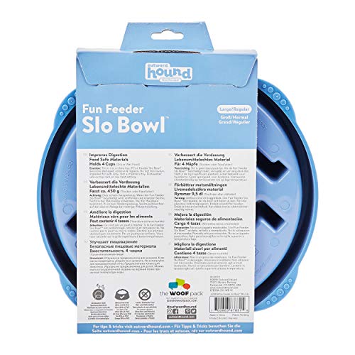 Outward Hound Fun Feeder Slo Bowl, Slow Feeder Dog Bowl, Large/Regular, Blue