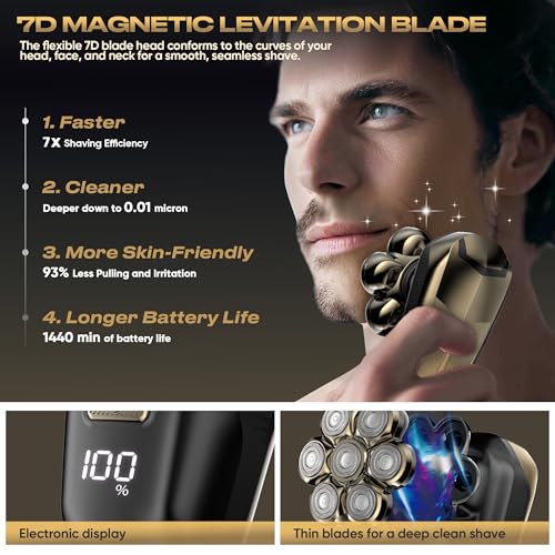 Electric Shaver for Women, Electric Razor with 7D Magnetic Shaver Heads, Wet Dry Waterproof Bald Head Trimmer Kit for Women & Men, Nose Ear Hair Trimmer, USB Rechargeable Clippers, Purple