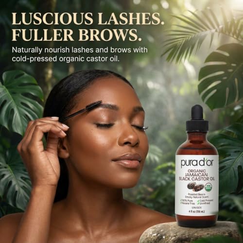 PURA D'OR Organic Jamaican Black Castor Oil 4oz - Eyelash & Eyebrow Serum