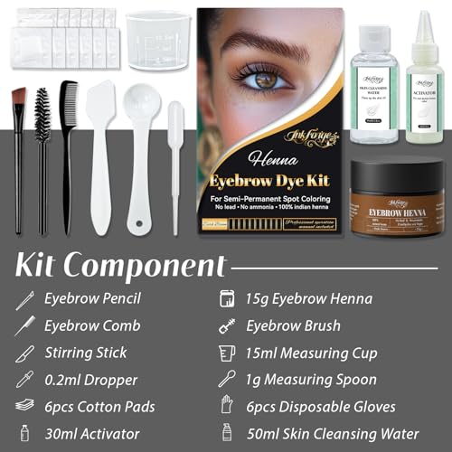 Henna Eyebrow Tint Kit - Professional Smudge-Proof Color Dark Brown