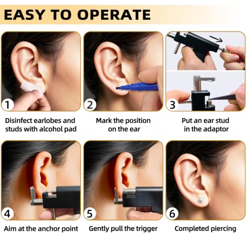Self Ear Piercing Gun Kit with 12 CZ Ear Studs for Home Use