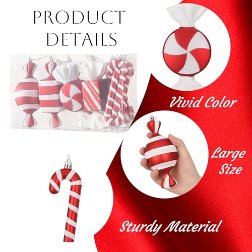 Enanal Red and White Candy Cane Christmas Ornament, 14pcs Assorted Peppermint Lollipop Candy Cane Hanging Pendants for Christamms Tree Decorations Xmas Party Supplies