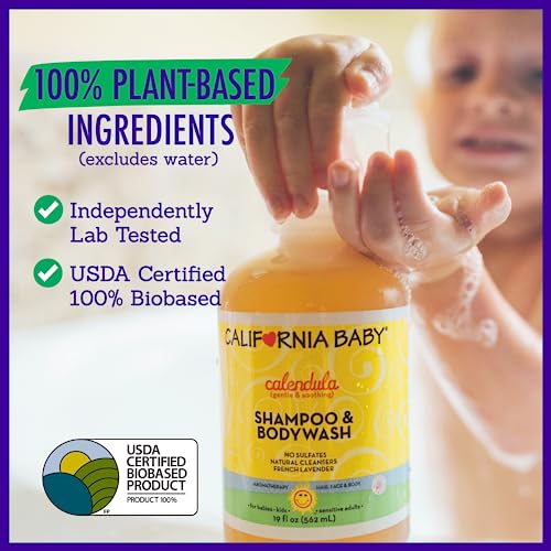 California Kids Shampoo + Body Wash | Calendula | Soothing Skin Care for Kids + Teens| 100% Plant-Based | Lavender Scent | Hypoallergenic | 19 oz