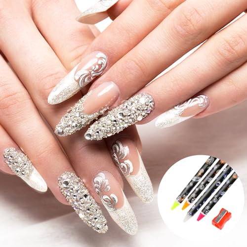 Hariendny 4-Pack Rhinestone Picker Wax Pencil Set with Sharpener for DIY Nail Art