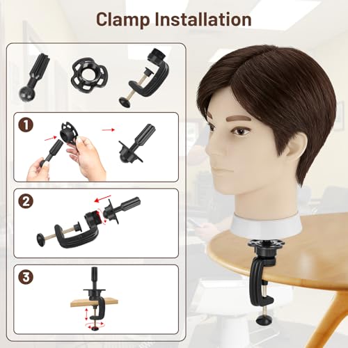 8" Real Hair Male Mannequin Head for Barber Training & Styling