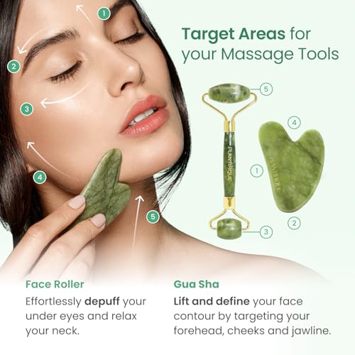 Jade Roller & Gua Sha Facial Tool Set for Face Sculpting