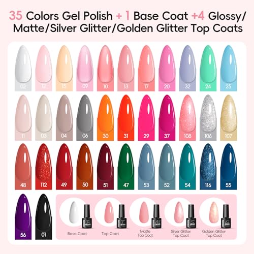 PEACECOLOR 53Pcs Gel Nail Polish Kit with UV Light & Drill - 35 Colors