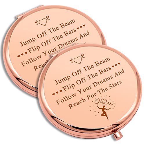 2 PCS Gymnastics Lover Gifts Encouragement Gift Compact Makeup Mirror Gymnastics Gifts Gymnast Inspirational Gift for Women Folding Makeup Mirror for Gymnasts Team Christmas Birthday