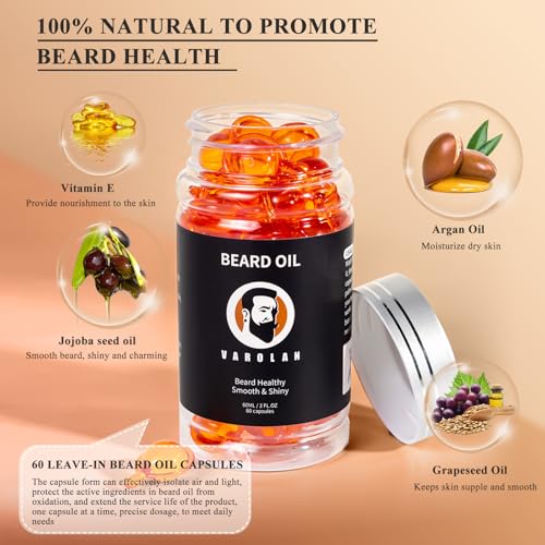 Beard Oil for Men,Natural Mens Beard Oil Capsules,Naturally Derived Conditioner with Argan Oil,Grapeseed Oil,Jojoba Oil and Vitamin E for Softening and Moisturizing Beard(Cedarwood)