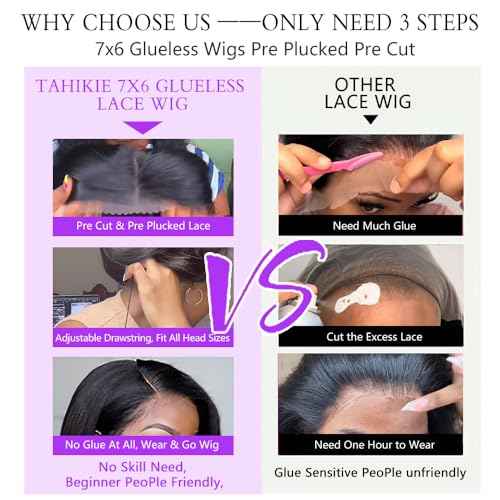 7x6 Body Wave Glueless Wigs Human Hair Pre Plucked Pre Cut 250% Density Drawstring Wig Human hair 7x6 HD Lace Front Wigs Human Hair for Black Women Pre Everything Ready to Go Wig 24inch